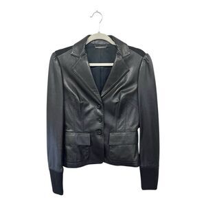 Diane von Furstenberg Black Miss Marlena Leather Jacket Silk Wool Blend Lining 8